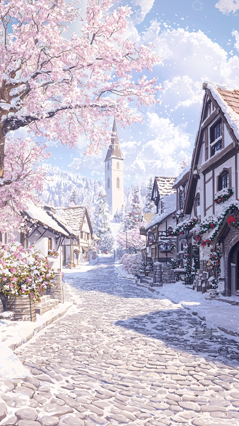 高清大图下载【趣麦麦图】冬日小镇雪景