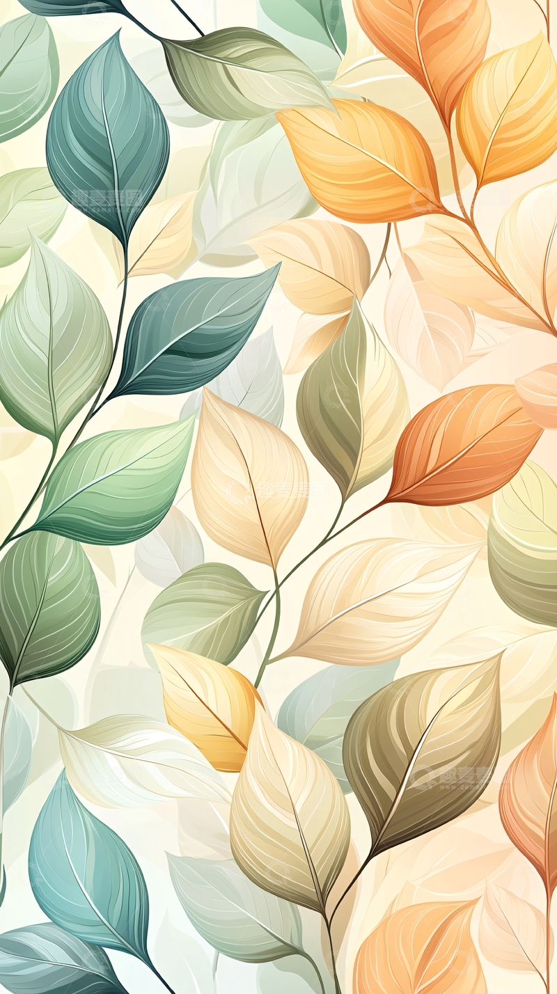 高清大图下载【趣麦麦图】秋叶渐变色彩背景图