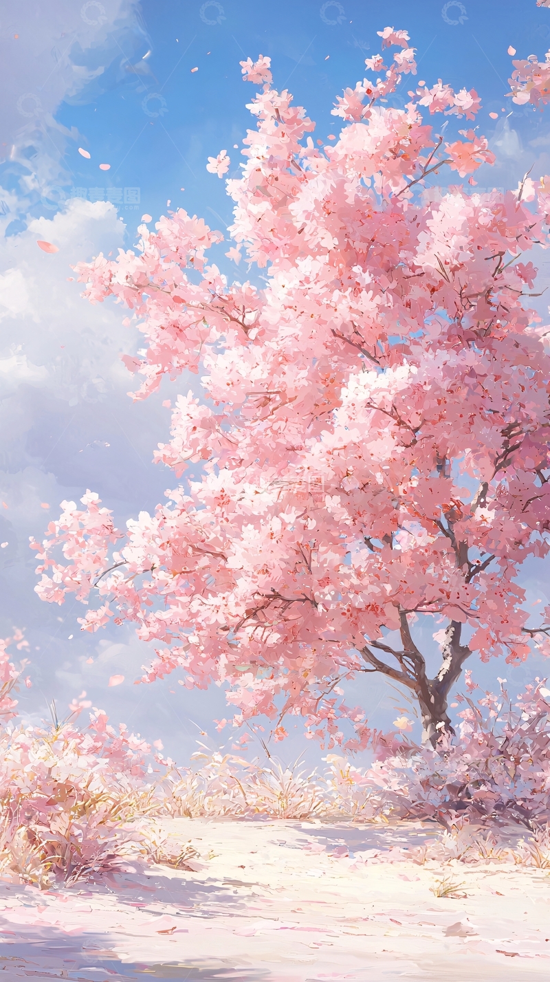 高清大图下载【趣麦麦图】粉色樱花树下的梦幻场景