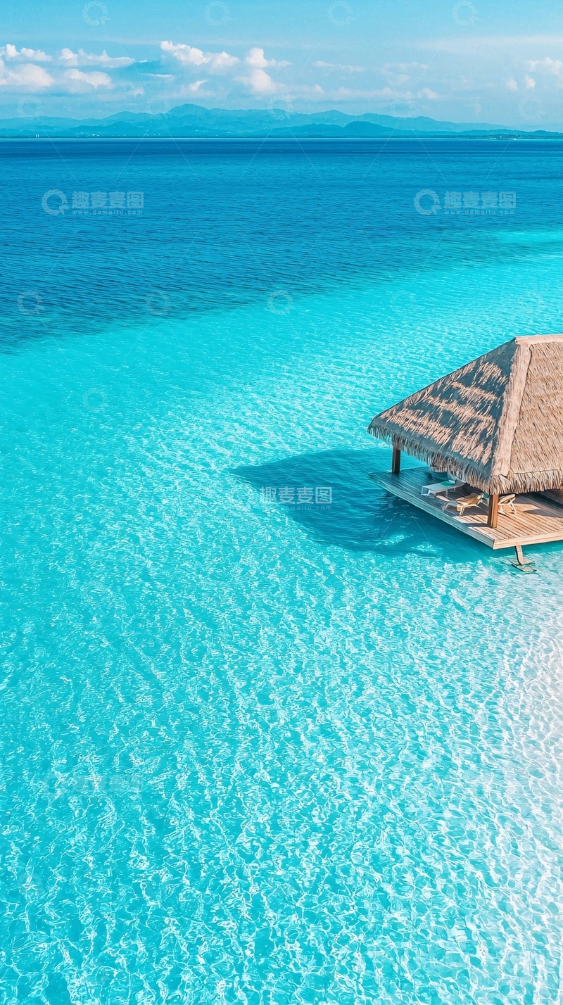 高清大图下载【趣麦麦图】清澈海滩上的水上别墅