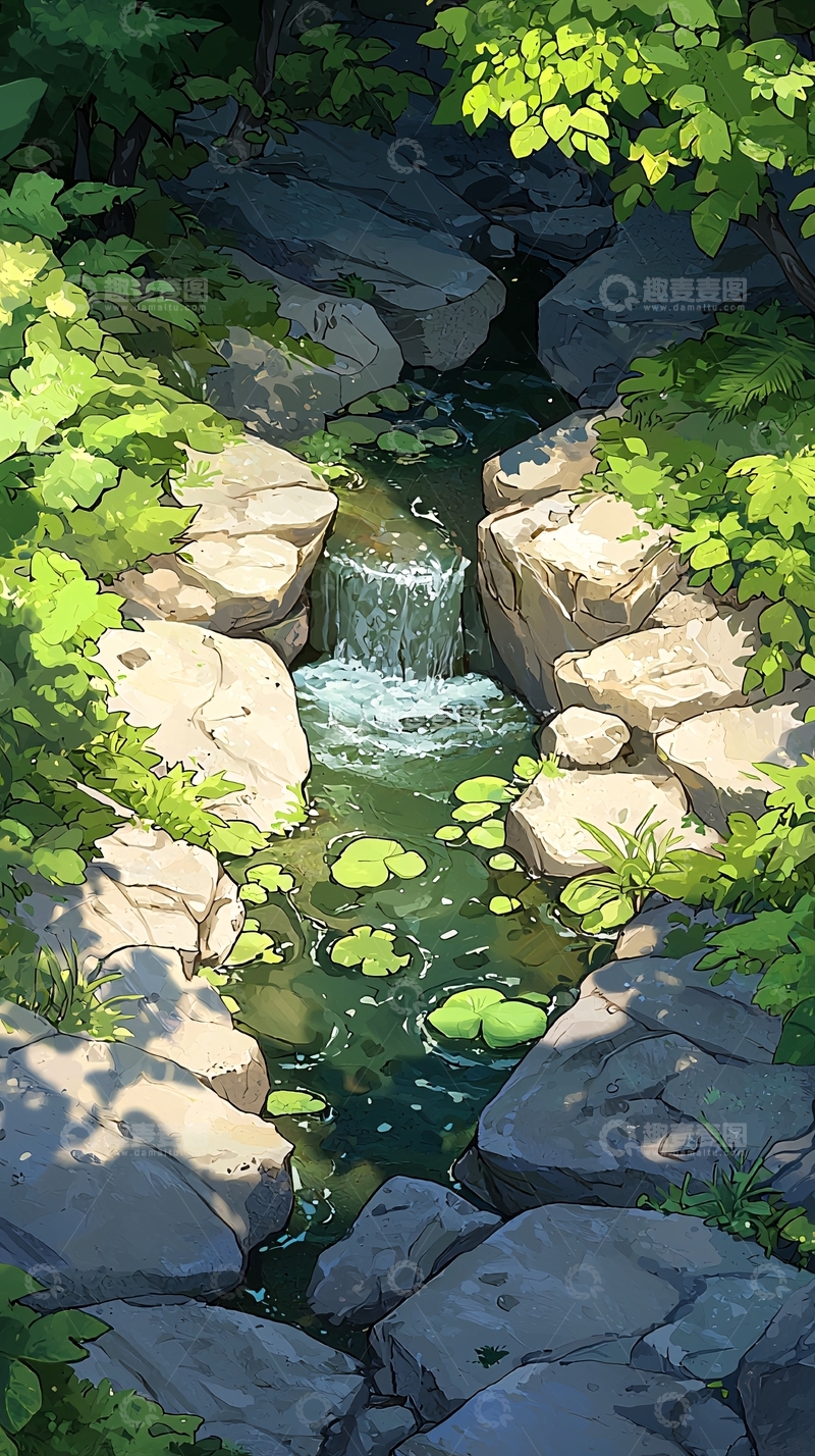 高清大图下载【趣麦麦图】幽静山涧瀑布流水自然风景