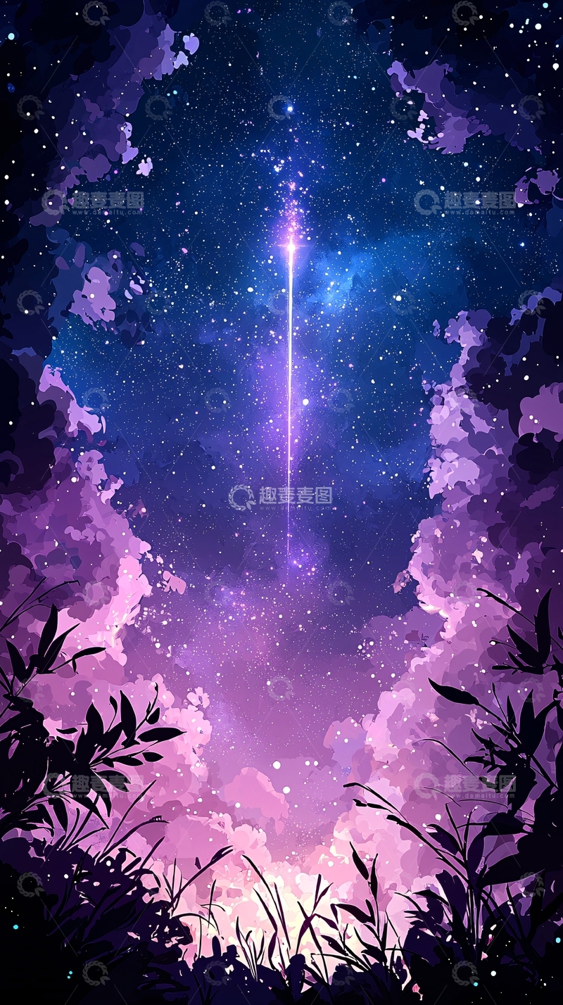 高清大图下载【趣麦麦图】梦幻星空下的神秘光束