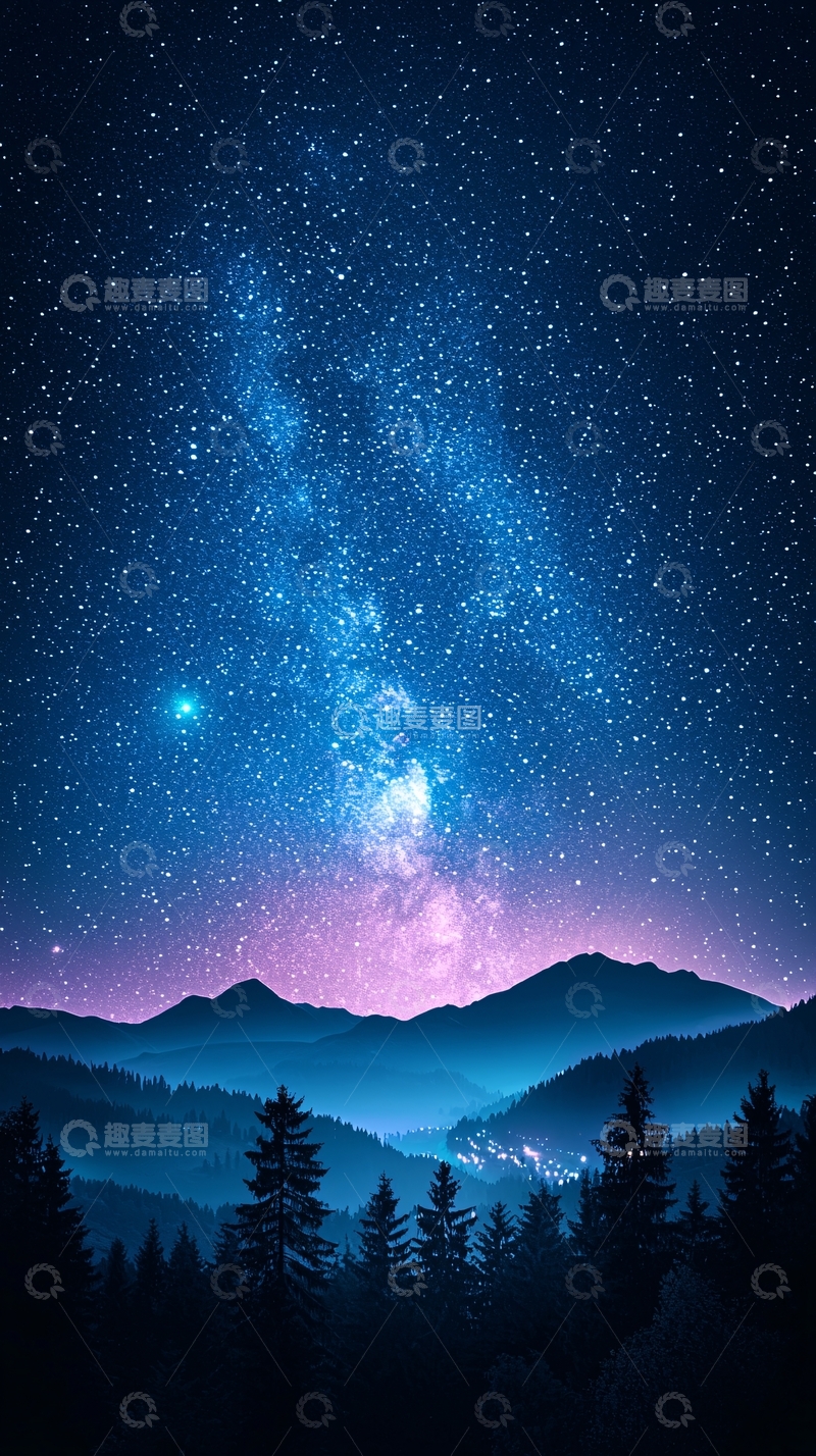 高清大图下载【趣麦麦图】夜空下的山林风景