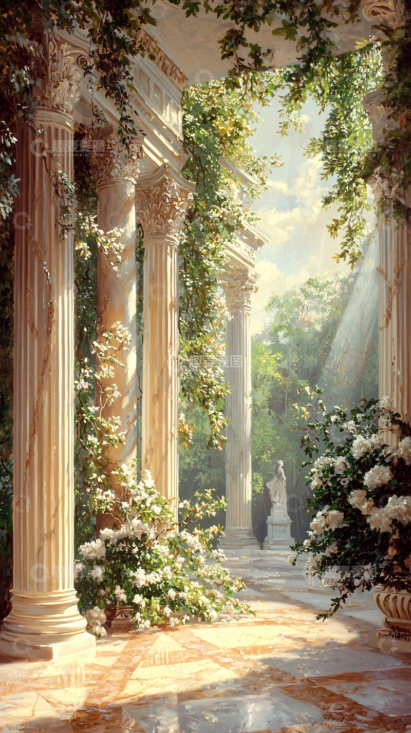 高清大图下载【趣麦麦图】古典柱廊与花园风景