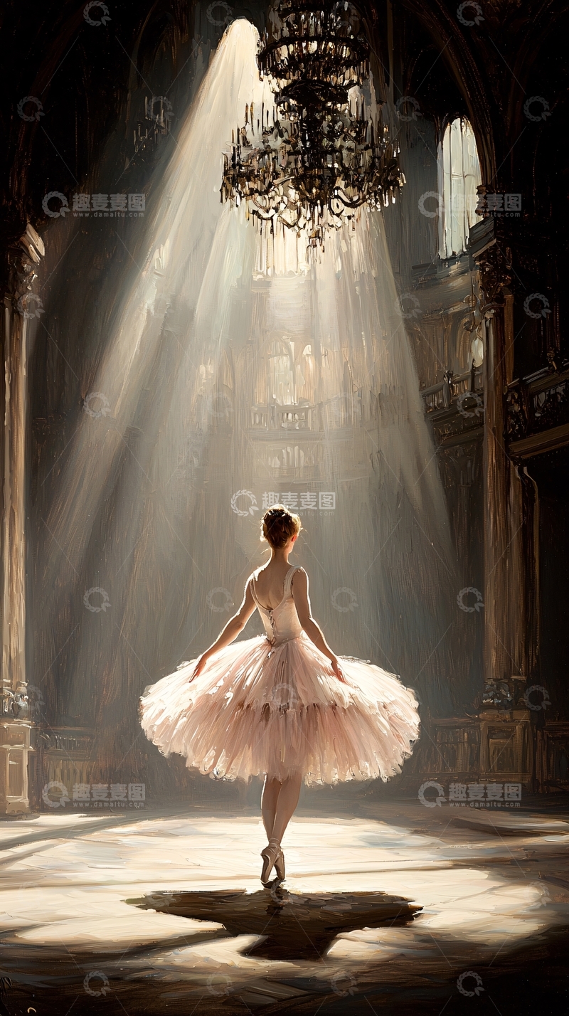 高清大图下载【趣麦麦图】芭蕾舞者在光束中的身影