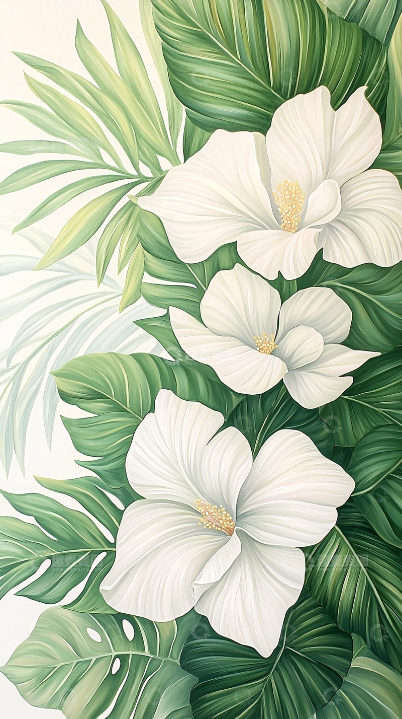 高清大图下载【趣麦麦图】热带花卉与绿叶背景图