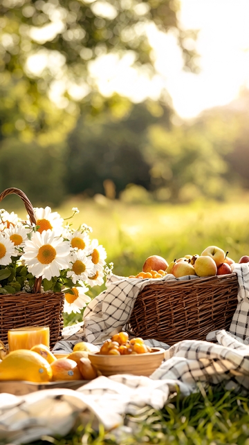 秋日野餐篮与水果
