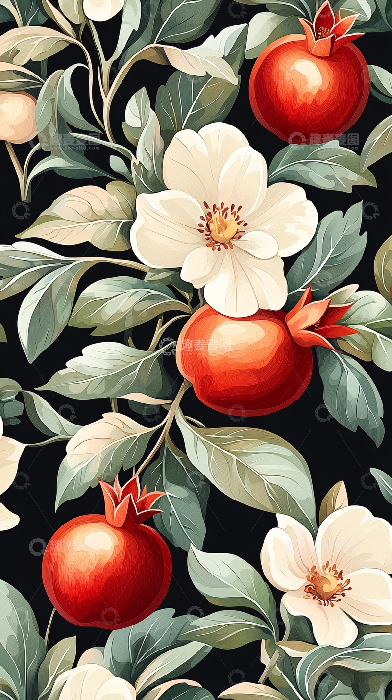 高清大图下载【趣麦麦图】石榴花果植物背景图