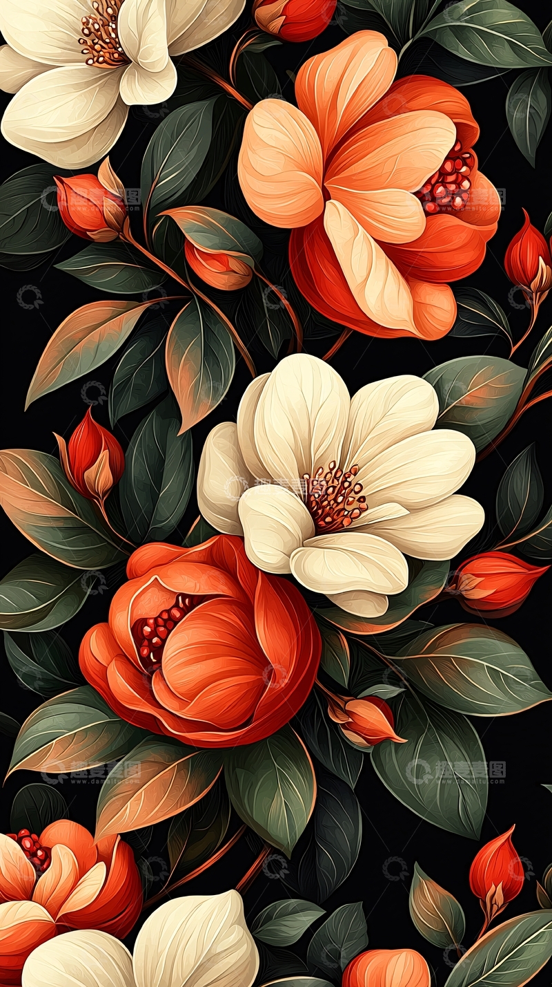 高清大图下载【趣麦麦图】秋日花卉图案背景素材