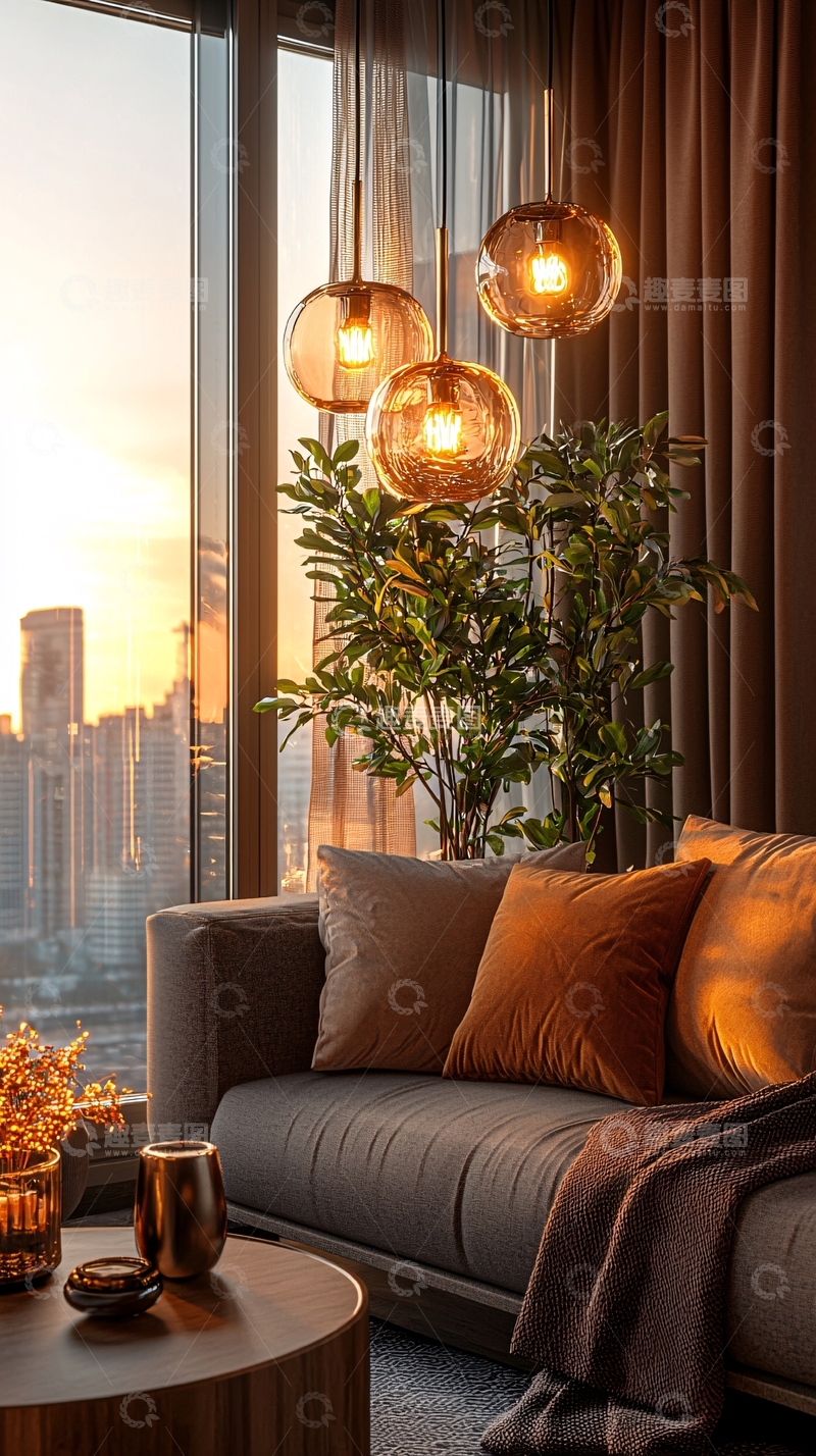 高清大图下载【趣麦麦图】现代客厅日落景色