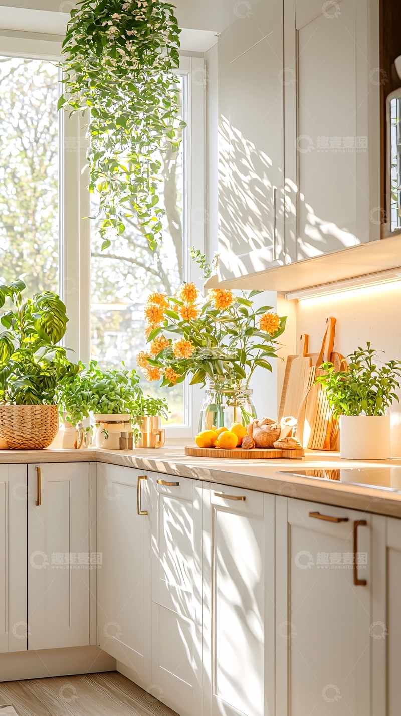 高清大图下载【趣麦麦图】阳光明媚的厨房植物装饰