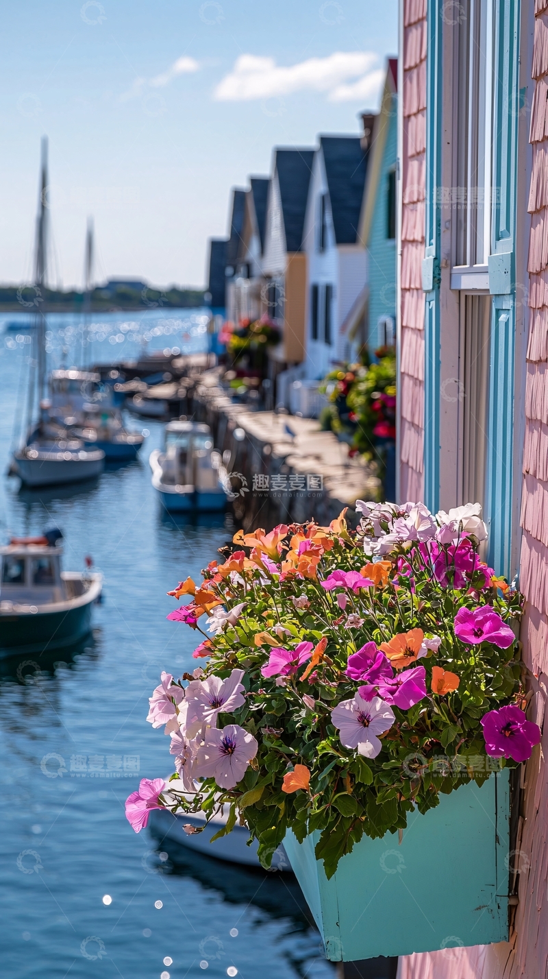 高清大图下载【趣麦麦图】海边小镇的花窗与帆船