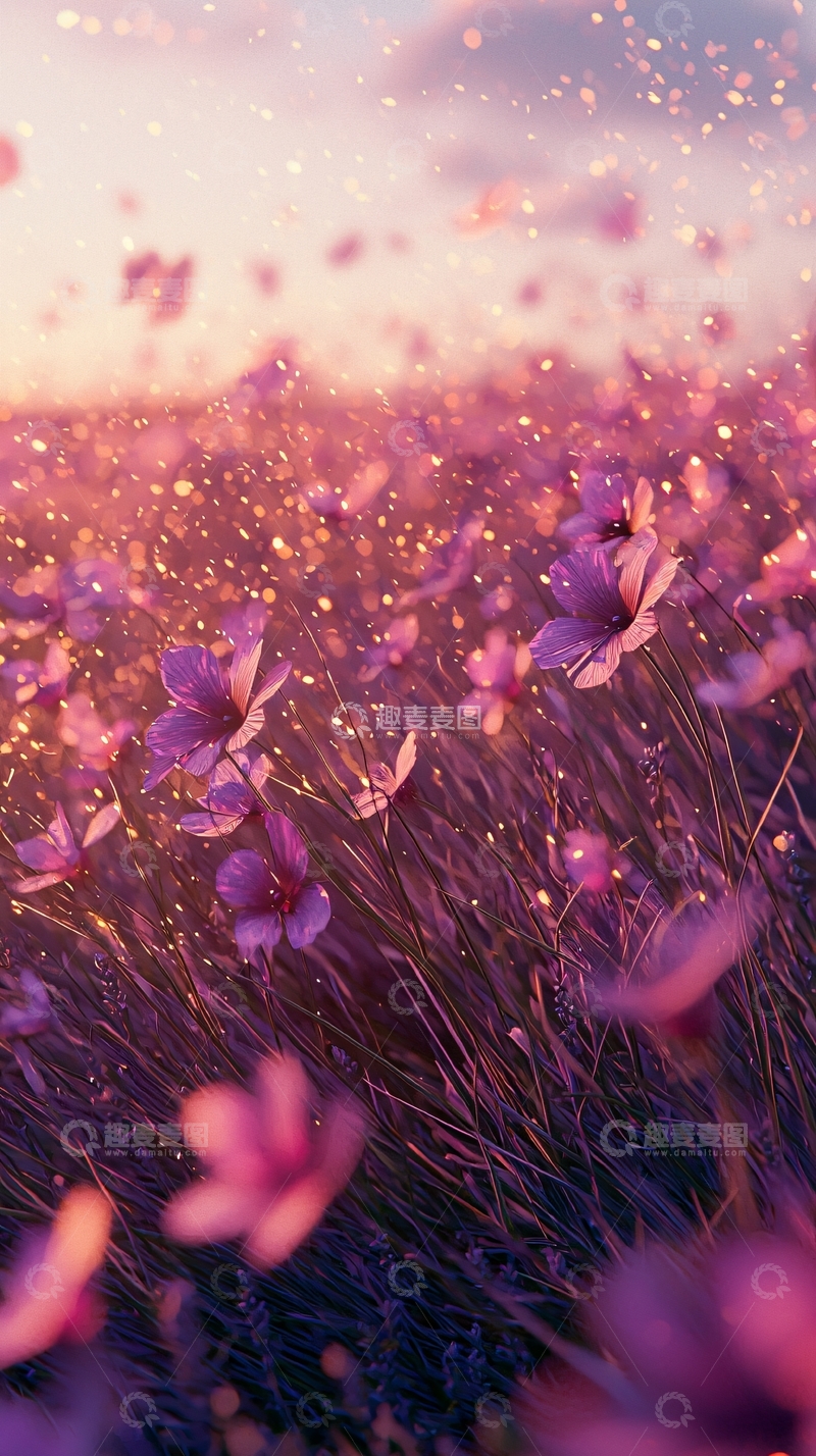 高清大图下载【趣麦麦图】紫色薰衣草花海夕阳