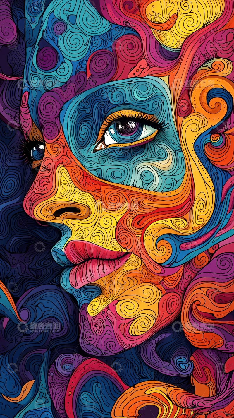 高清大图下载【趣麦麦图】色彩斑斓抽象人物插画