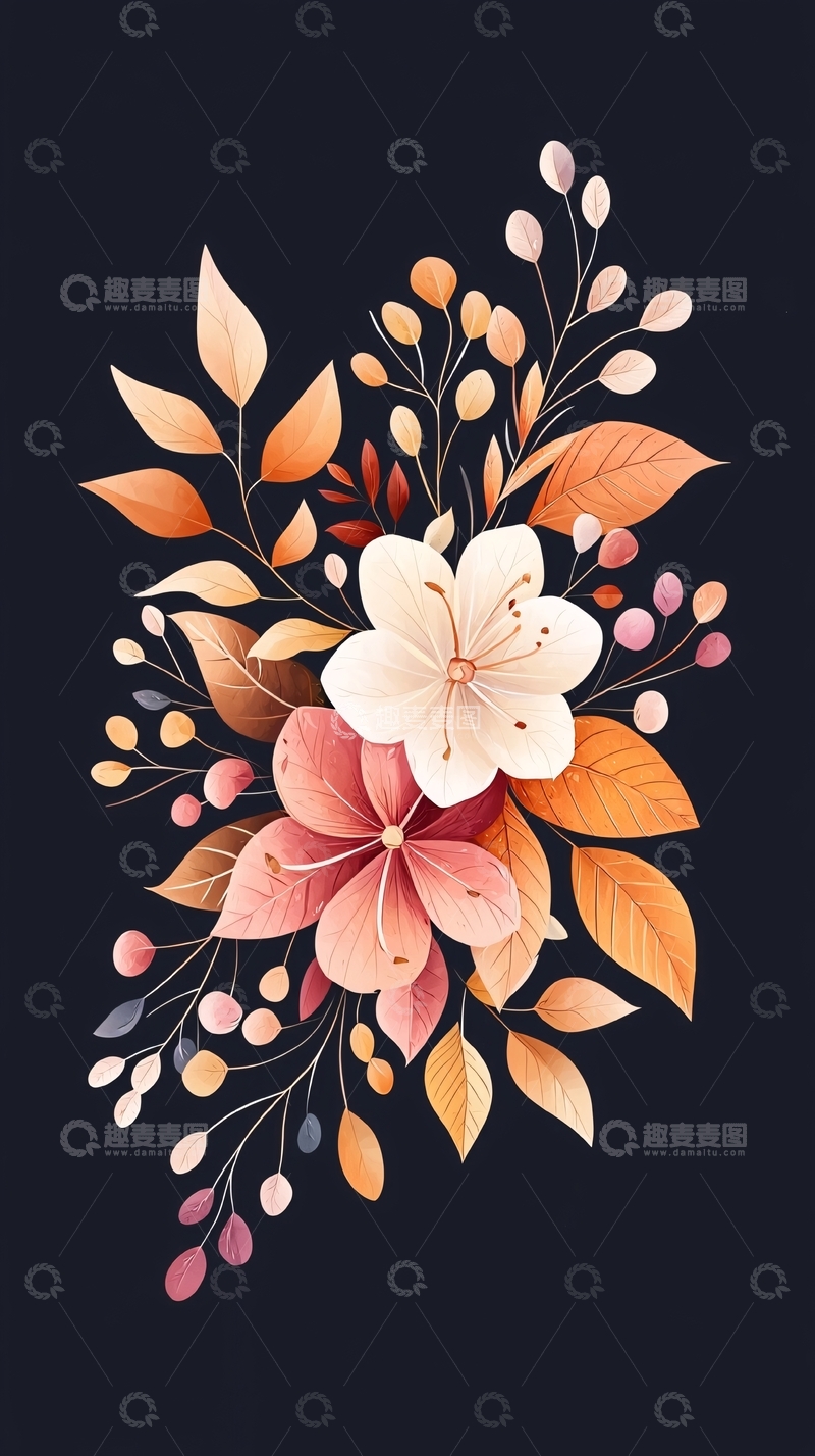 高清大图下载【趣麦麦图】秋日花卉插画背景图