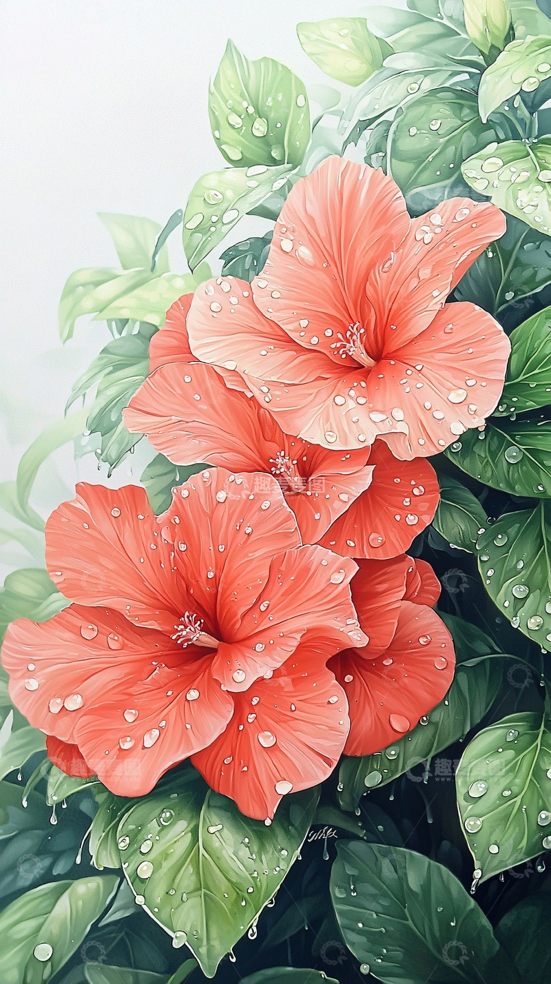 高清大图下载【趣麦麦图】雨后盛开的红色花朵