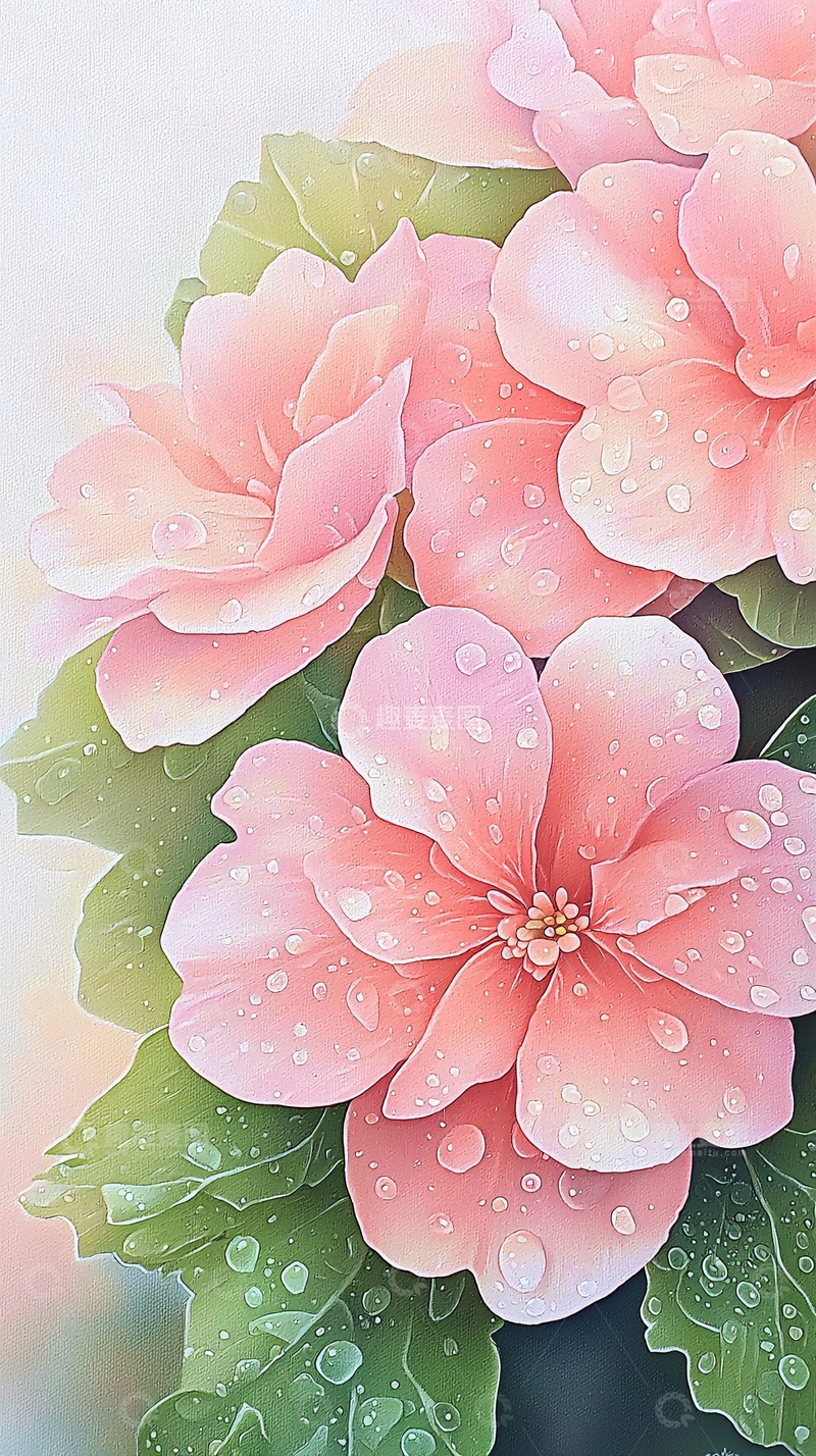 高清大图下载【趣麦麦图】雨后粉色花朵艺术画