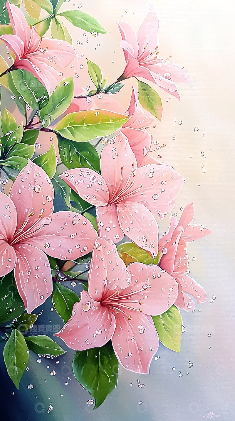 高清大图下载【趣麦麦图】粉色花朵雨后清新自然背景