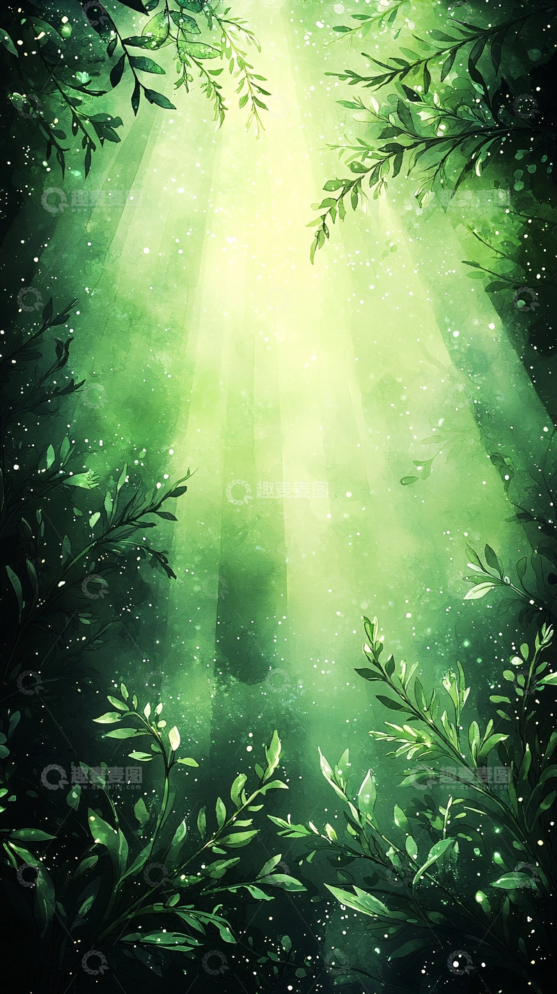 高清大图下载【趣麦麦图】神秘森林光束背景
