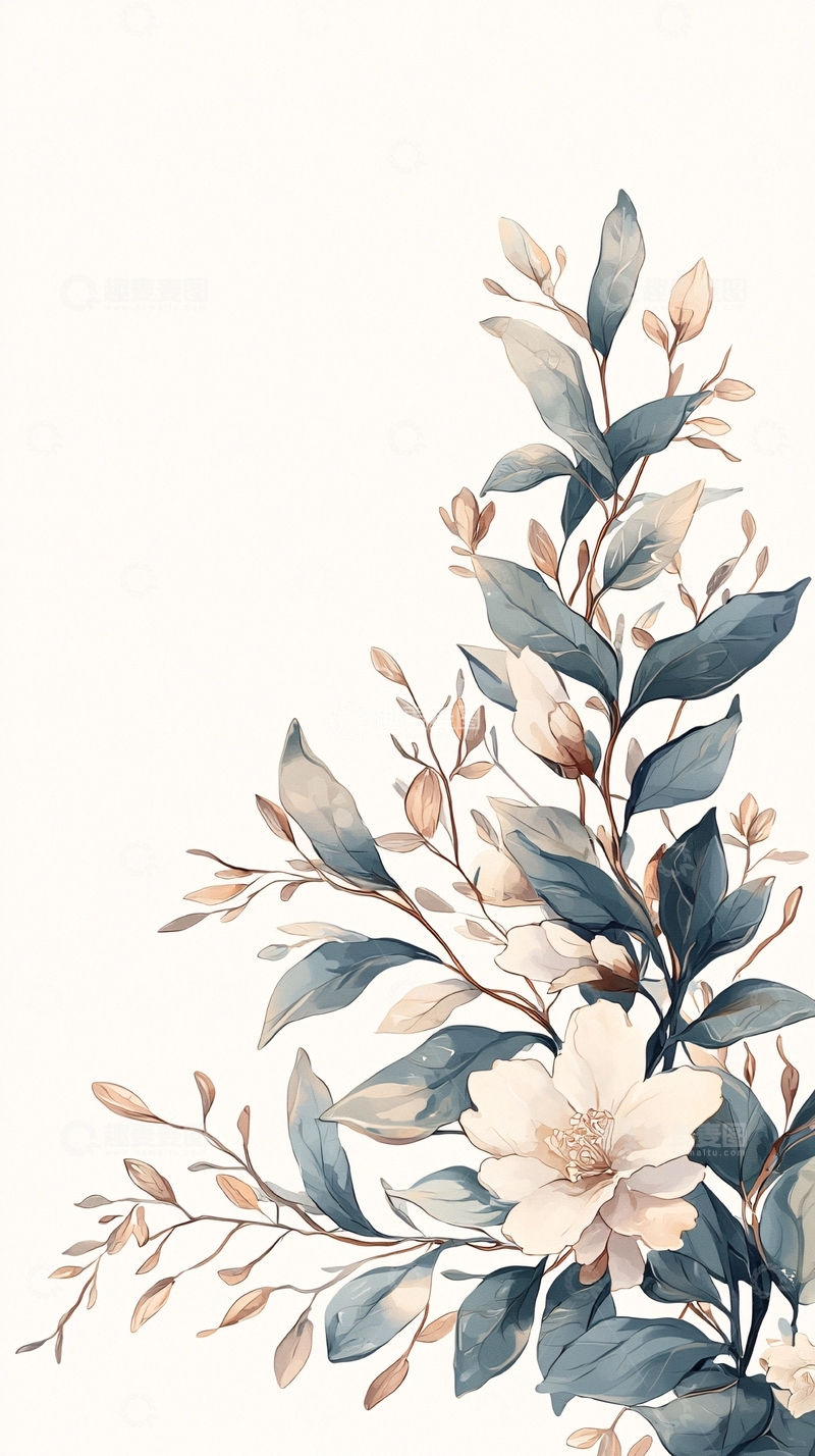 高清大图下载【趣麦麦图】淡雅花卉手绘插画素材