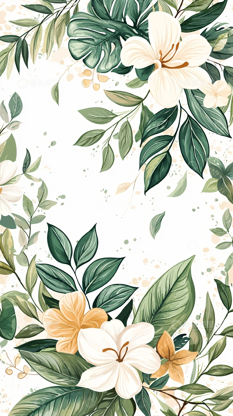 高清大图下载【趣麦麦图】清新花卉手绘背景图