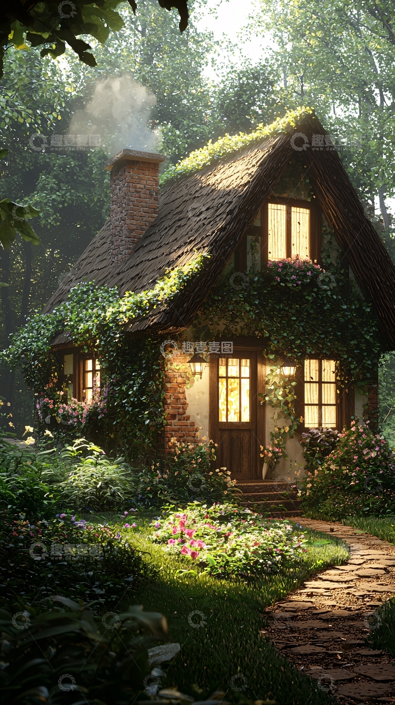 高清大图下载【趣麦麦图】童话森林中的温馨小屋