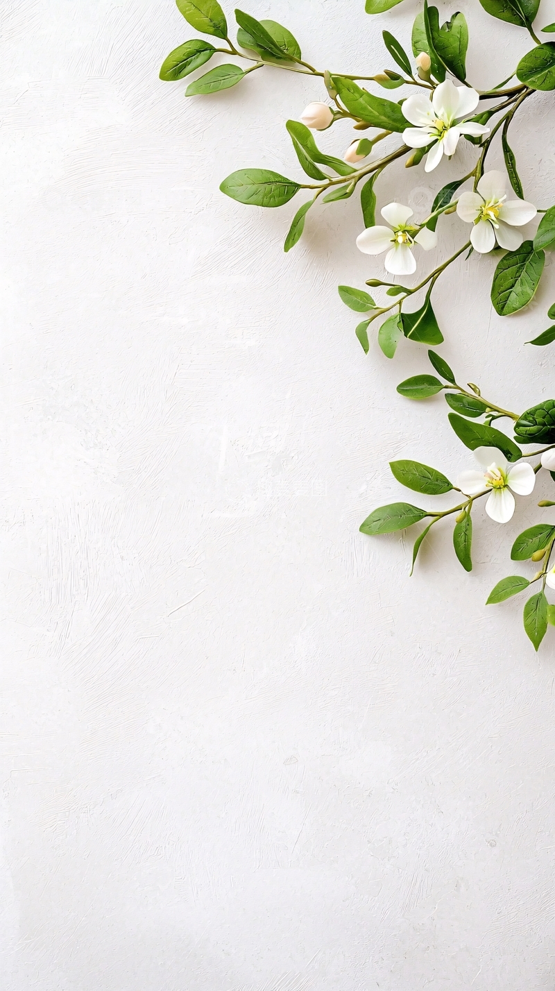 高清大图下载【趣麦麦图】白色背景上的绿色植物和花朵