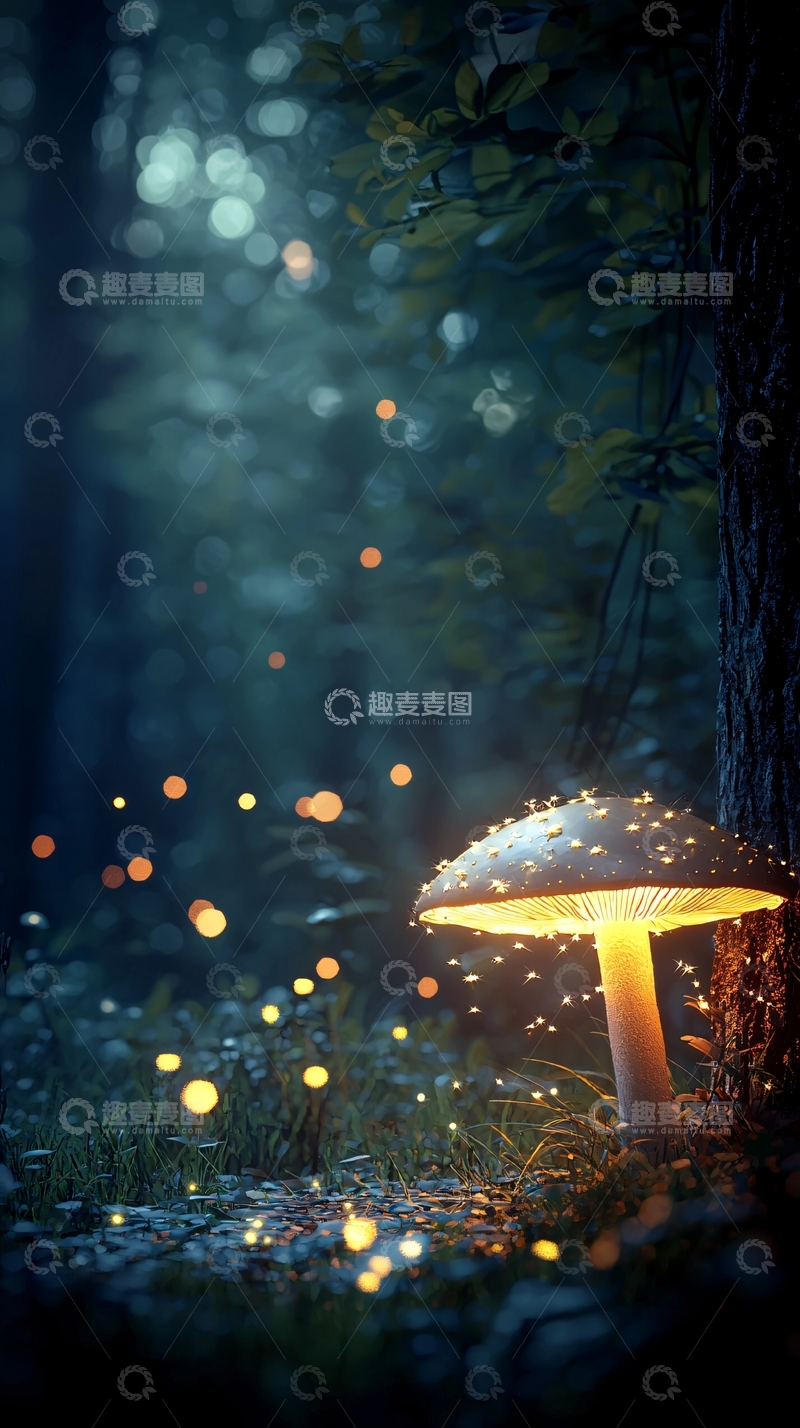 高清大图下载【趣麦麦图】梦幻森林中的发光蘑菇