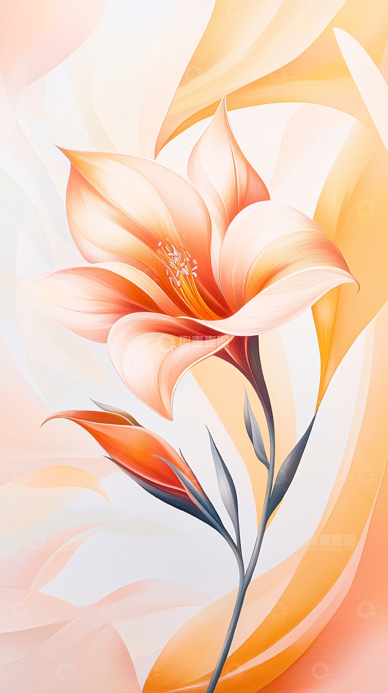 高清大图下载【趣麦麦图】橙色百合花抽象艺术背景