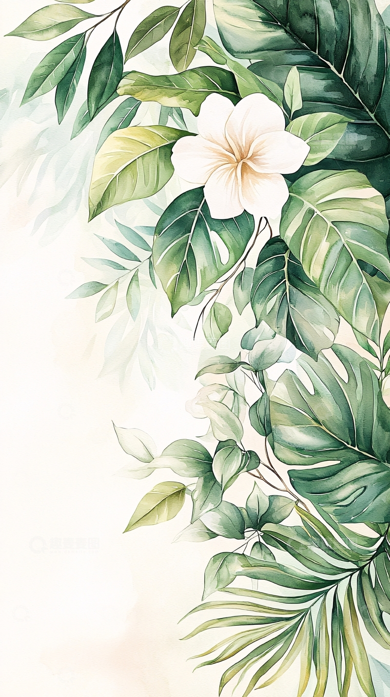 高清大图下载【趣麦麦图】热带植物花卉手绘插画