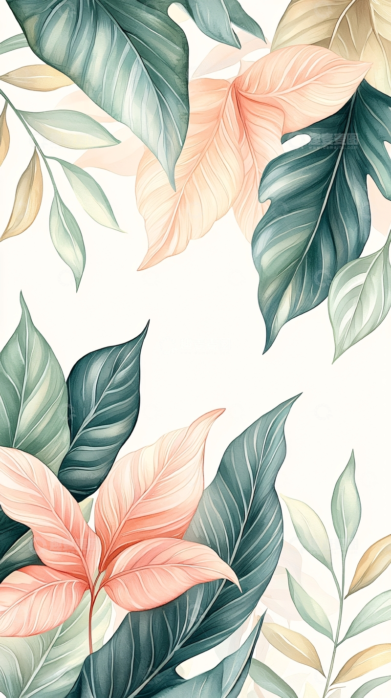 高清大图下载【趣麦麦图】热带植物叶子图案背景