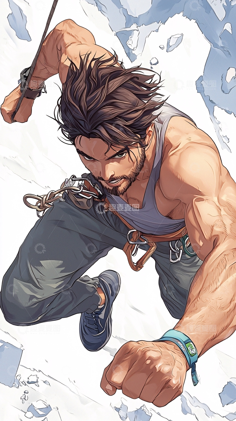 高清大图下载【趣麦麦图】攀岩者在冰川上的特写