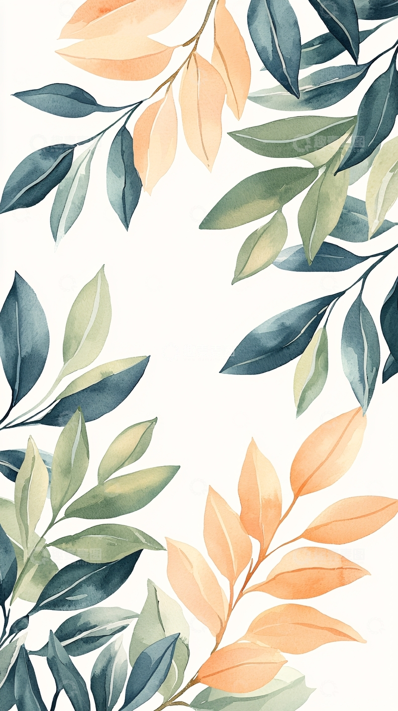 高清大图下载【趣麦麦图】秋日水彩树叶背景图