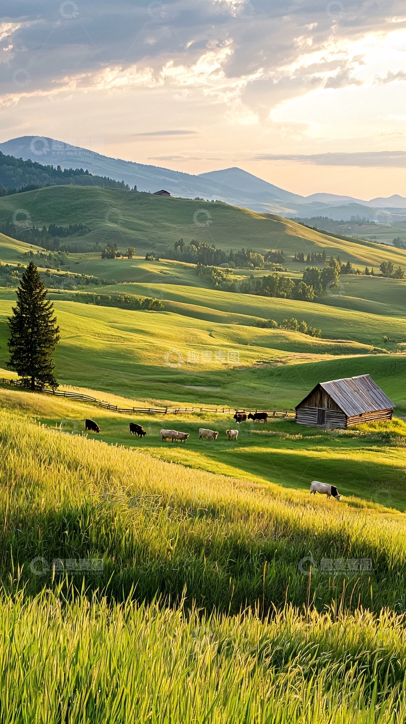 高清大图下载【趣麦麦图】夕阳下的田园风光