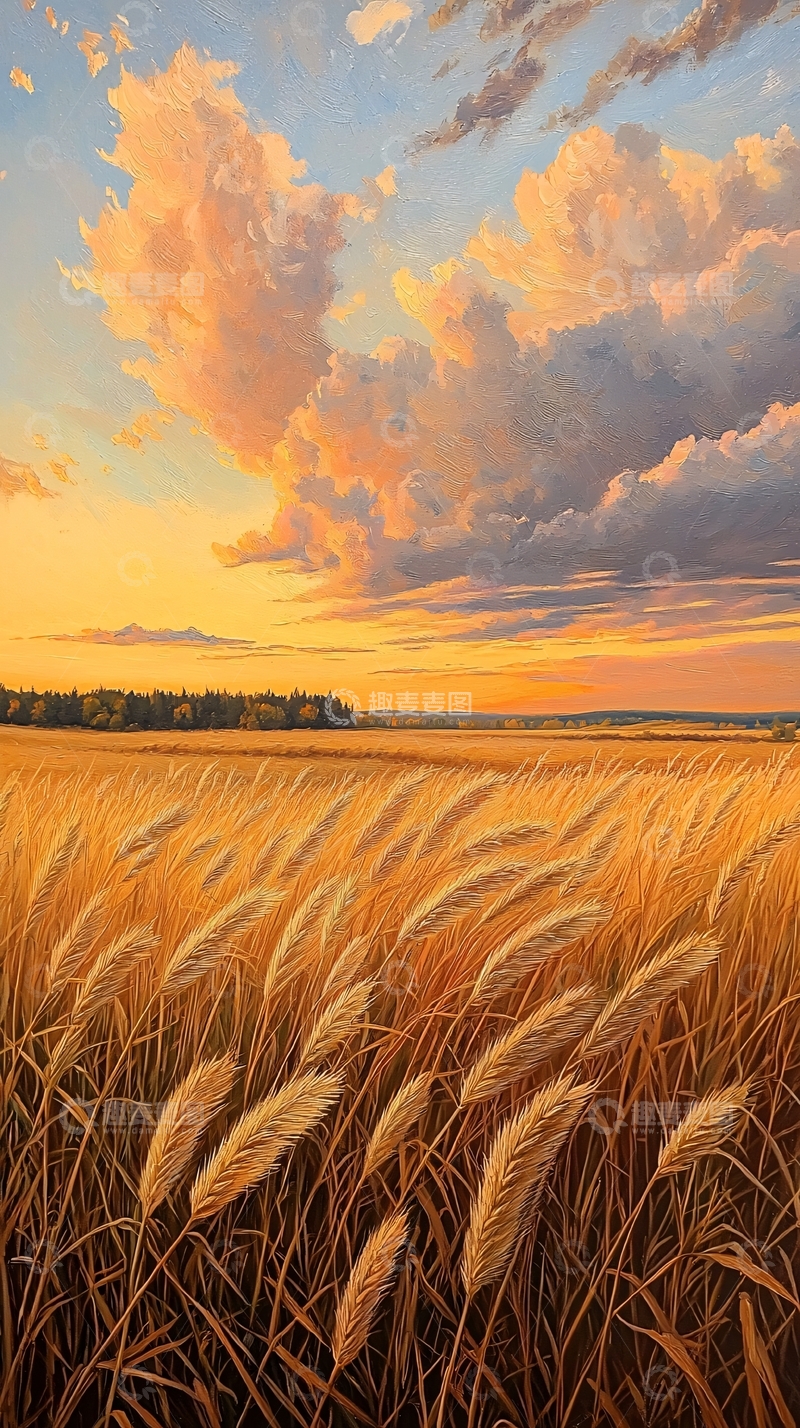 高清大图下载【趣麦麦图】金色麦田夕阳美景