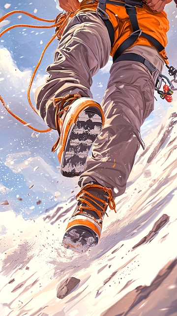 攀岩者在雪地上的脚步