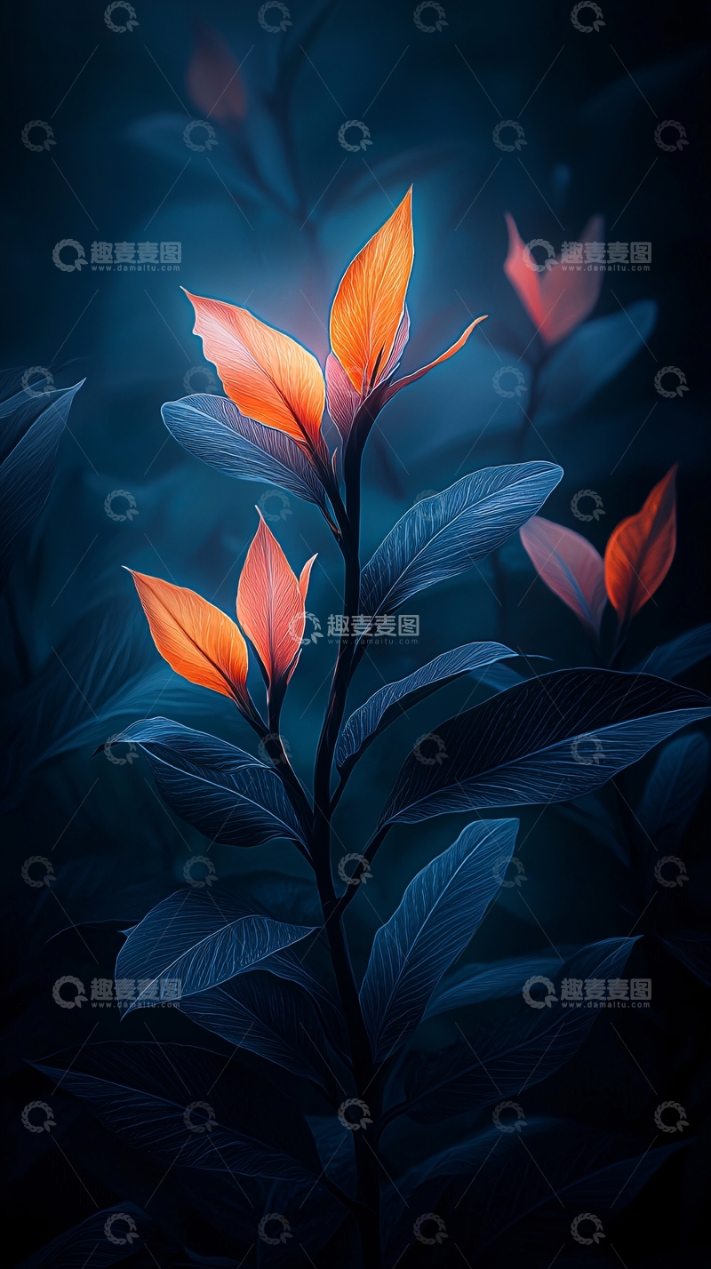 高清大图下载【趣麦麦图】梦幻夜色中的植物光影