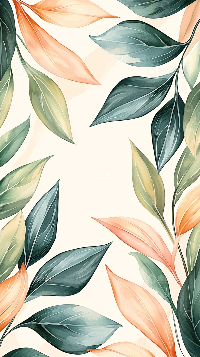 高清大图下载【趣麦麦图】秋叶渐变色背景图案