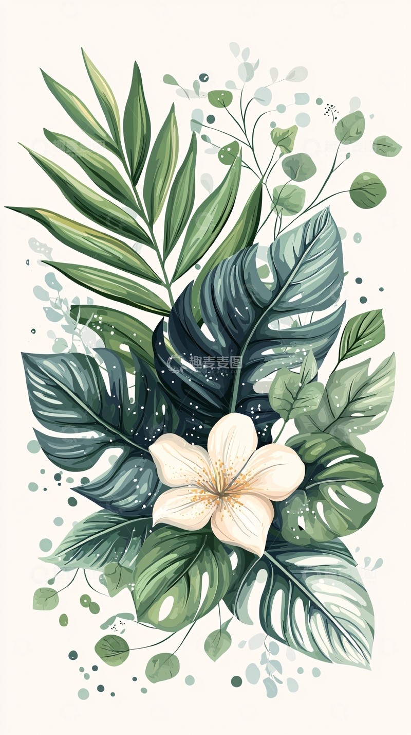 高清大图下载【趣麦麦图】热带植物花卉插画素材
