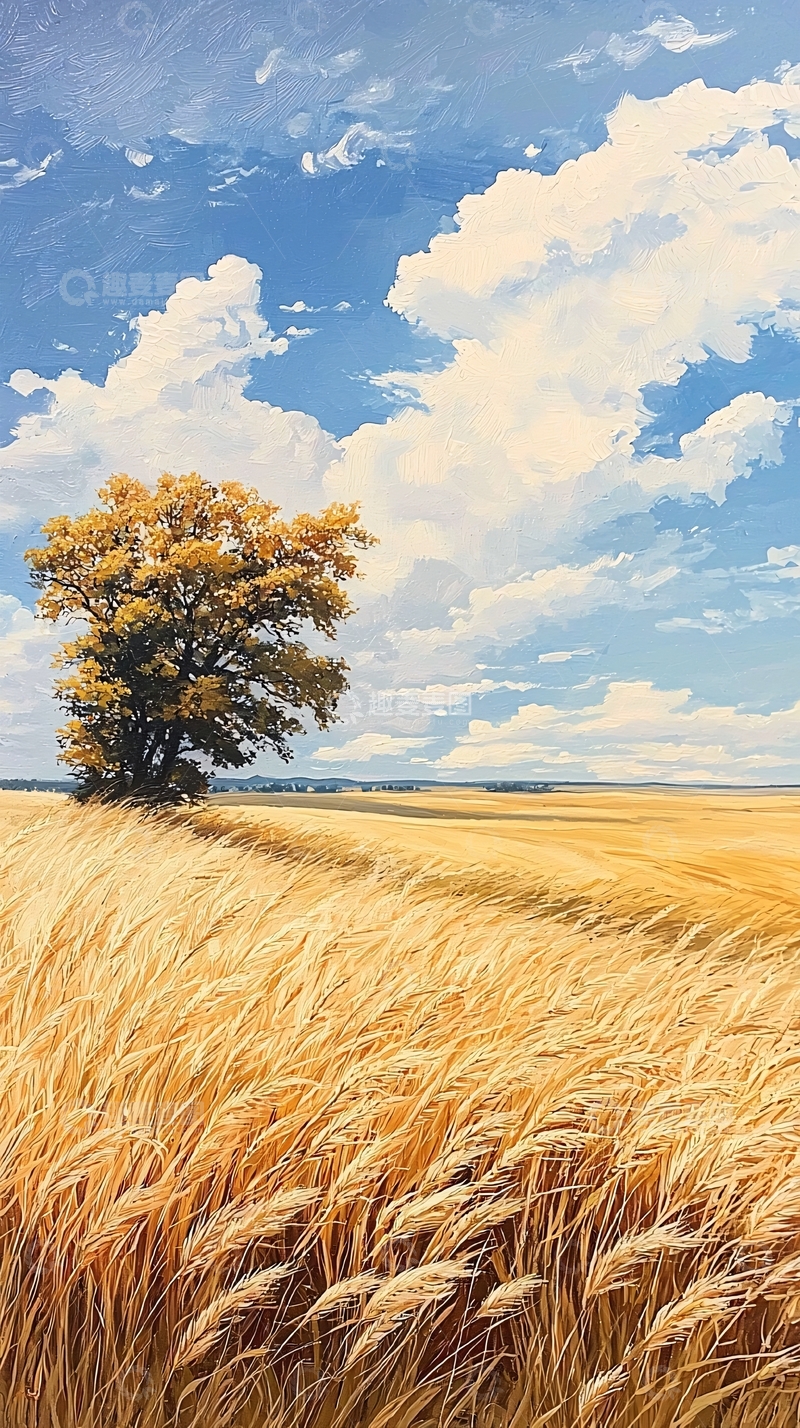 高清大图下载【趣麦麦图】秋日田野中的孤树
