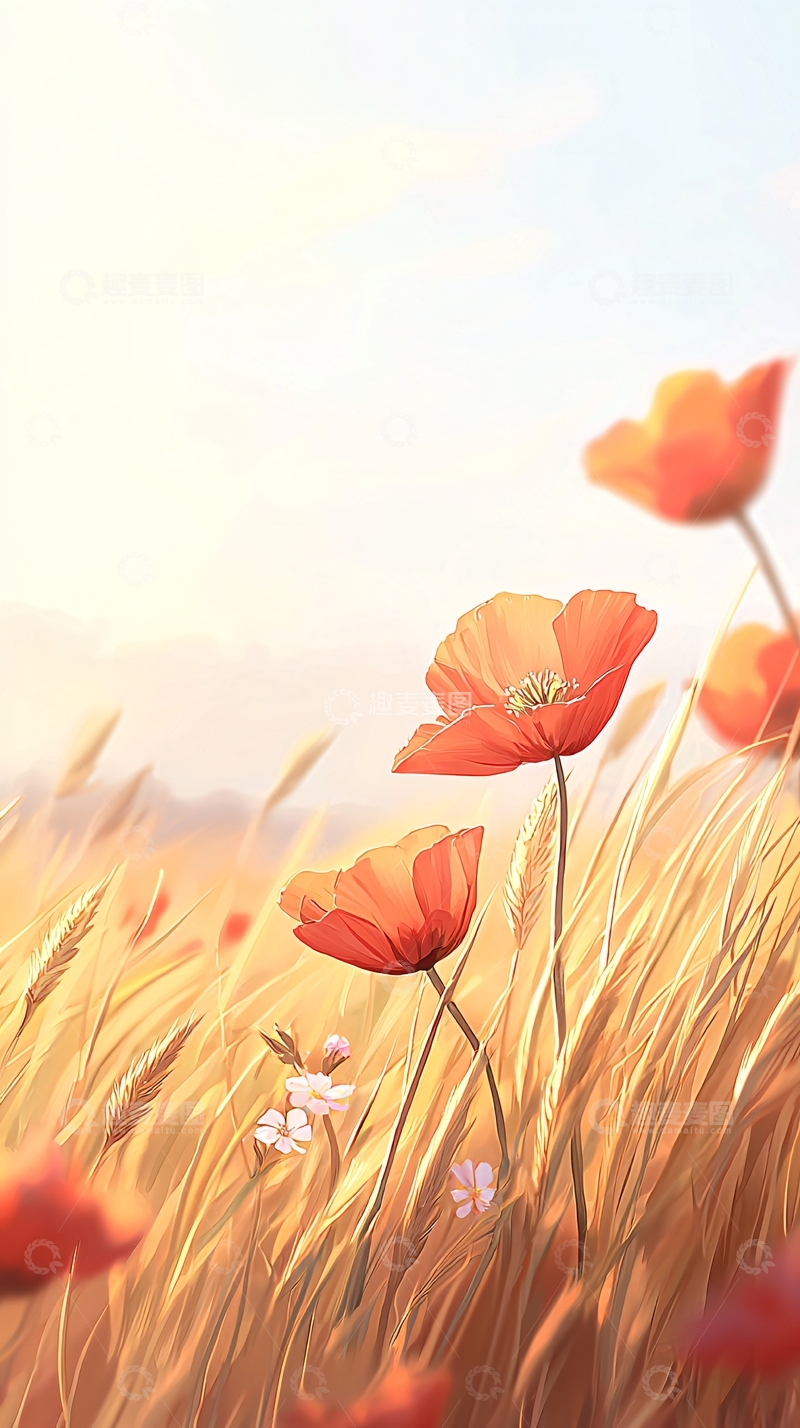 高清大图下载【趣麦麦图】秋日田野中的罂粟花