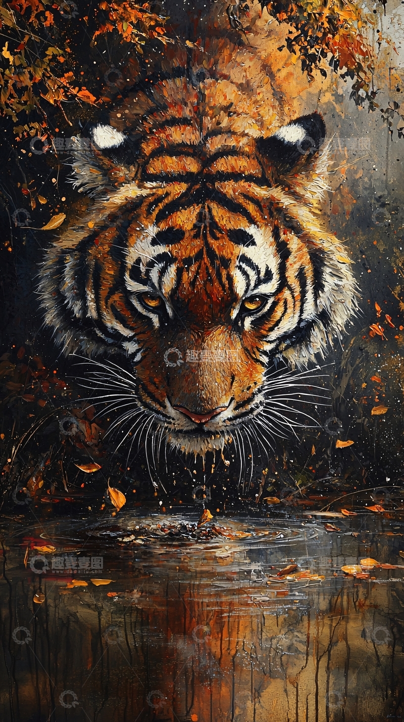 高清大图下载【趣麦麦图】秋日森林中的虎头画作