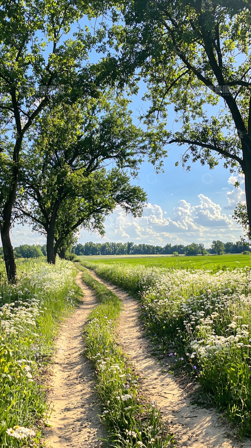高清大图下载【趣麦麦图】乡村小路与蓝天白云