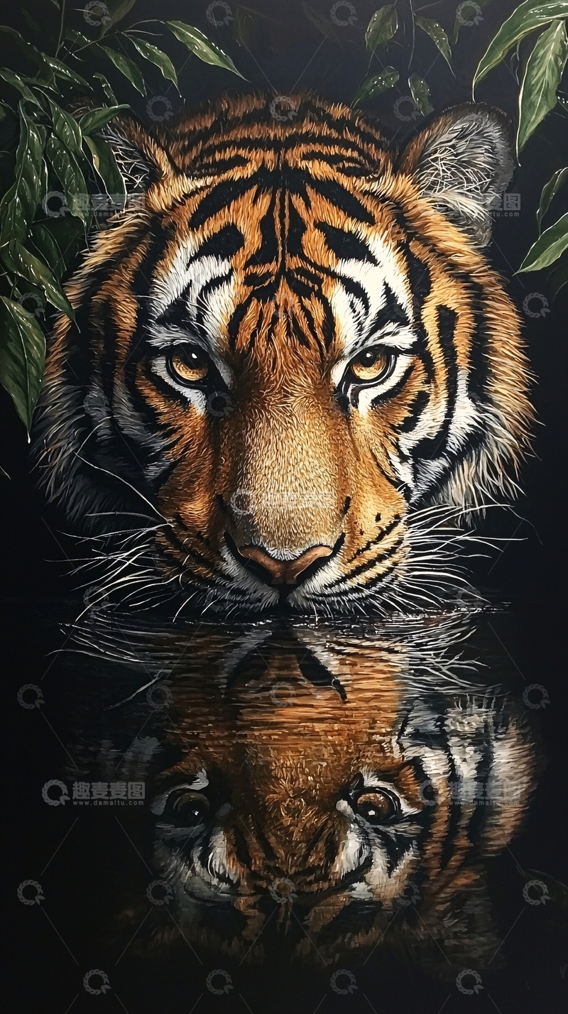 高清大图下载【趣麦麦图】水中虎影自然写实画