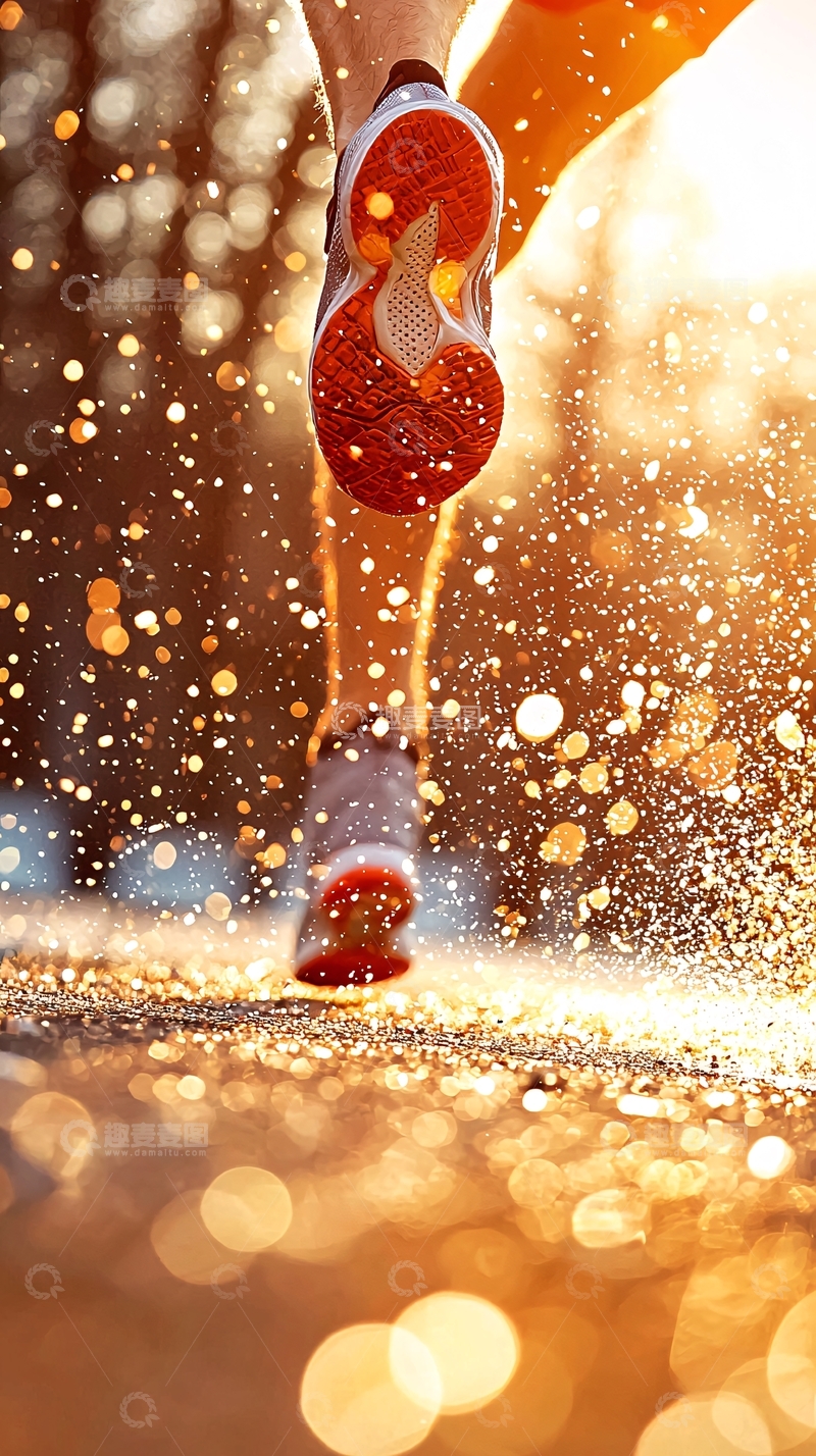 高清大图下载【趣麦麦图】运动鞋踩在金色颗粒上