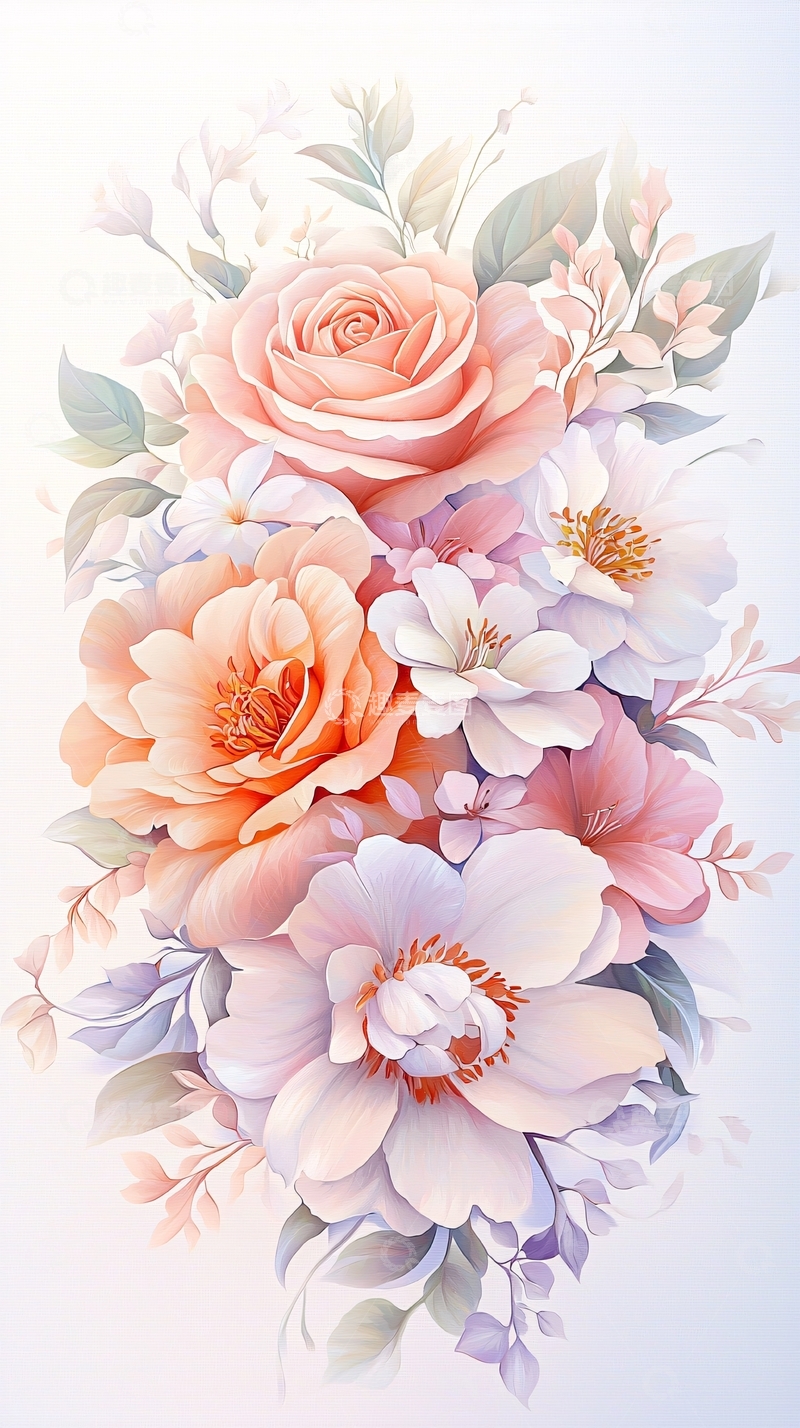 高清大图下载【趣麦麦图】梦幻花卉手绘插画素材