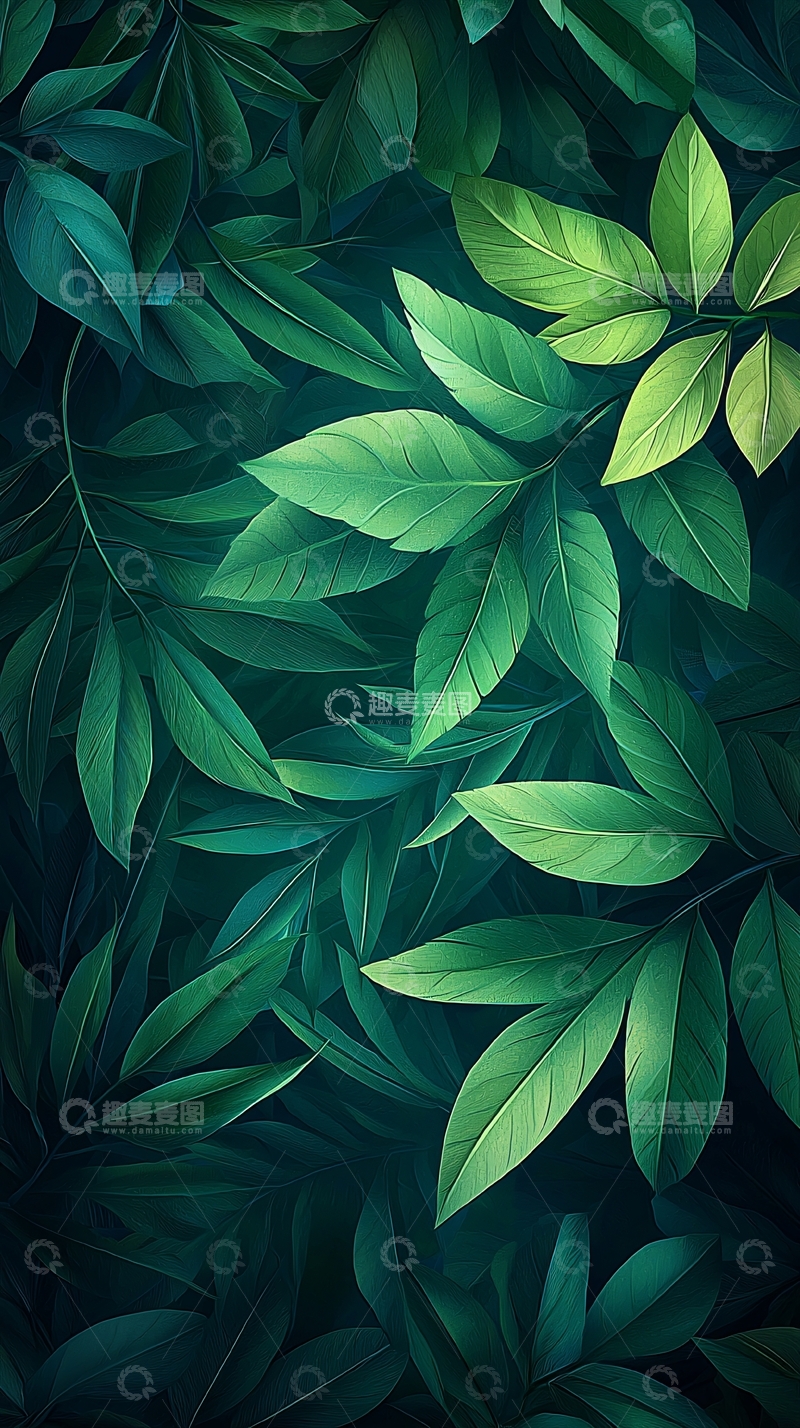 高清大图下载【趣麦麦图】深绿色叶子背景素材