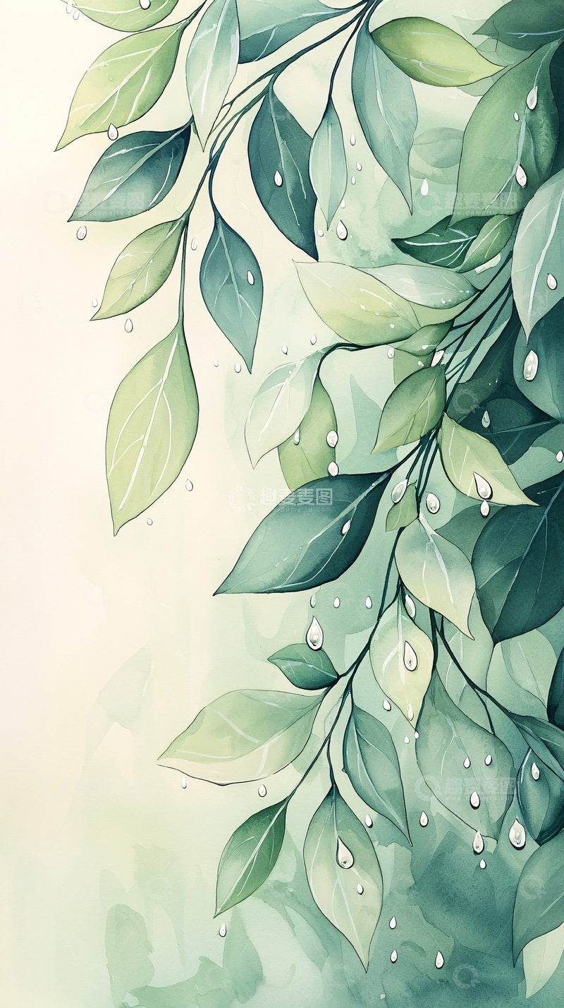 高清大图下载【趣麦麦图】雨后清新绿叶背景图