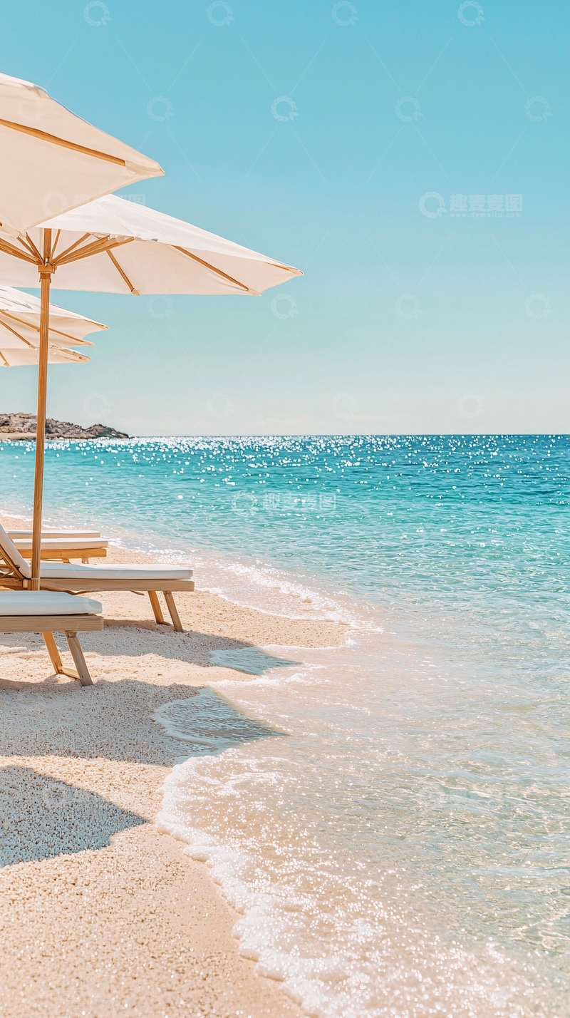高清大图下载【趣麦麦图】海滩遮阳伞与清澈海水