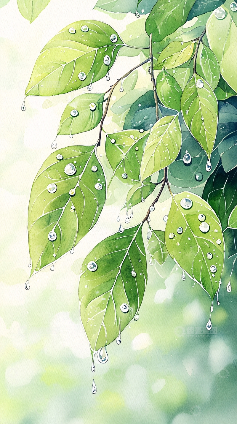 高清大图下载【趣麦麦图】雨后清新绿叶水珠自然风景